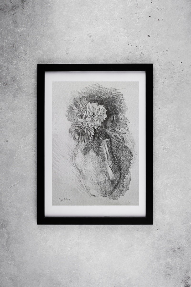 Graphic Botanical Pencil Drawing By Artem Andreichuk, 12 X 17, Roses, Original Artwork