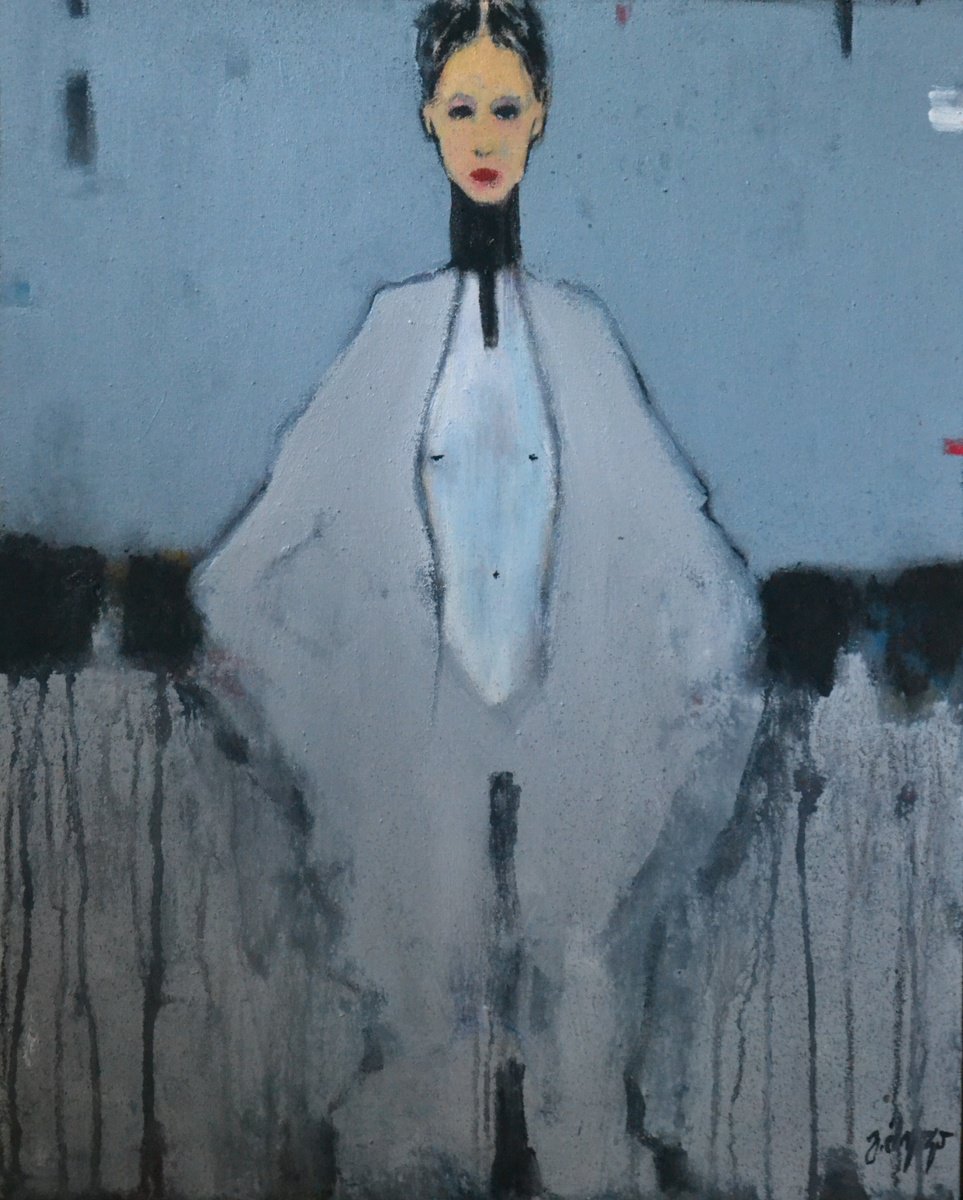 Abstract Portrait Painting By Gela Mikava, 16 X 20, The Alienation, Original Artwork