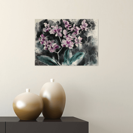 Lilac butterflies. Orchid. one of a kind, original painting.