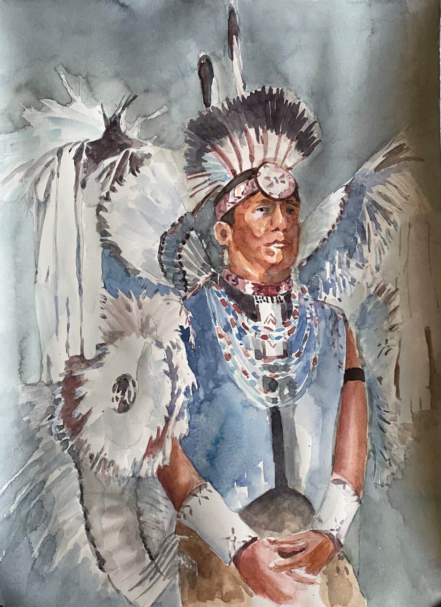 Impressionistic Portrait Watercolour By Bronwen Jones, 11 X 15, The Chief, Original Artwork