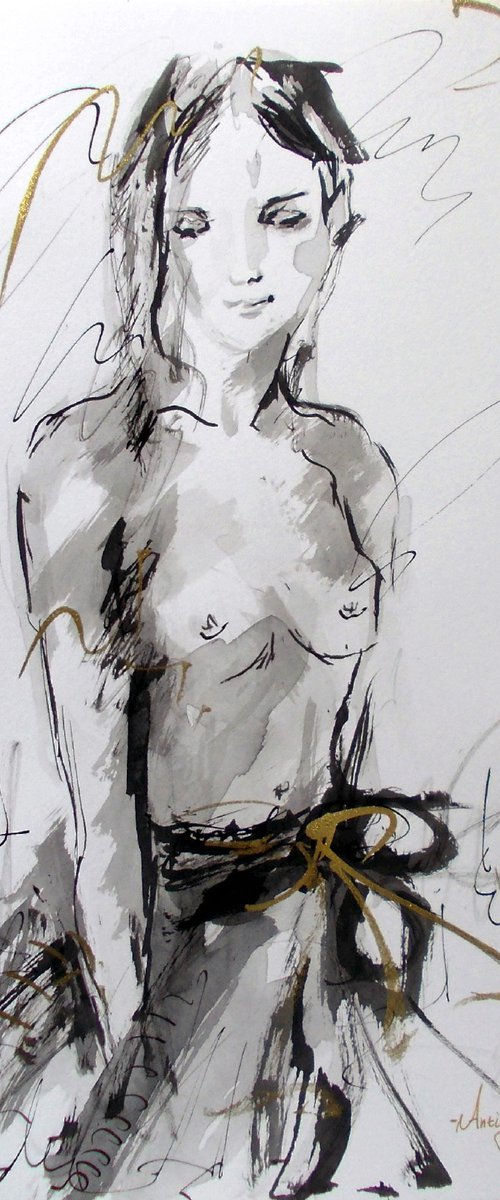 Woman  ink drawing series-Figurative drawing on paper by Antigoni Tziora