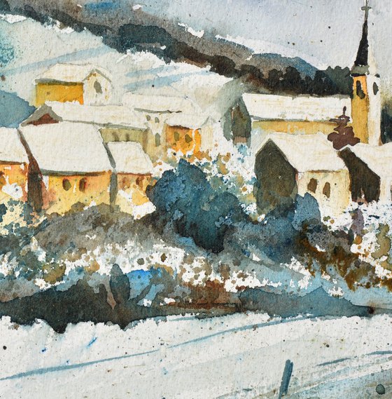 the village asleep watercolor