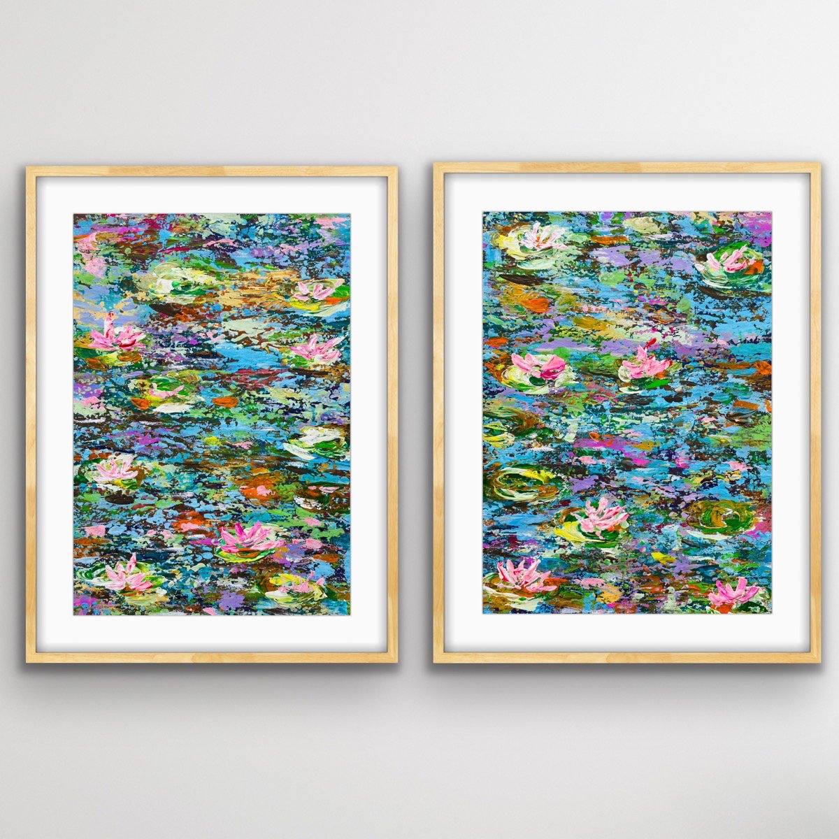 Impressionistic Abstract Acrylic Painting By Pooja Verma, 22 X 16", Nympheas - Diptych, Original Artwork