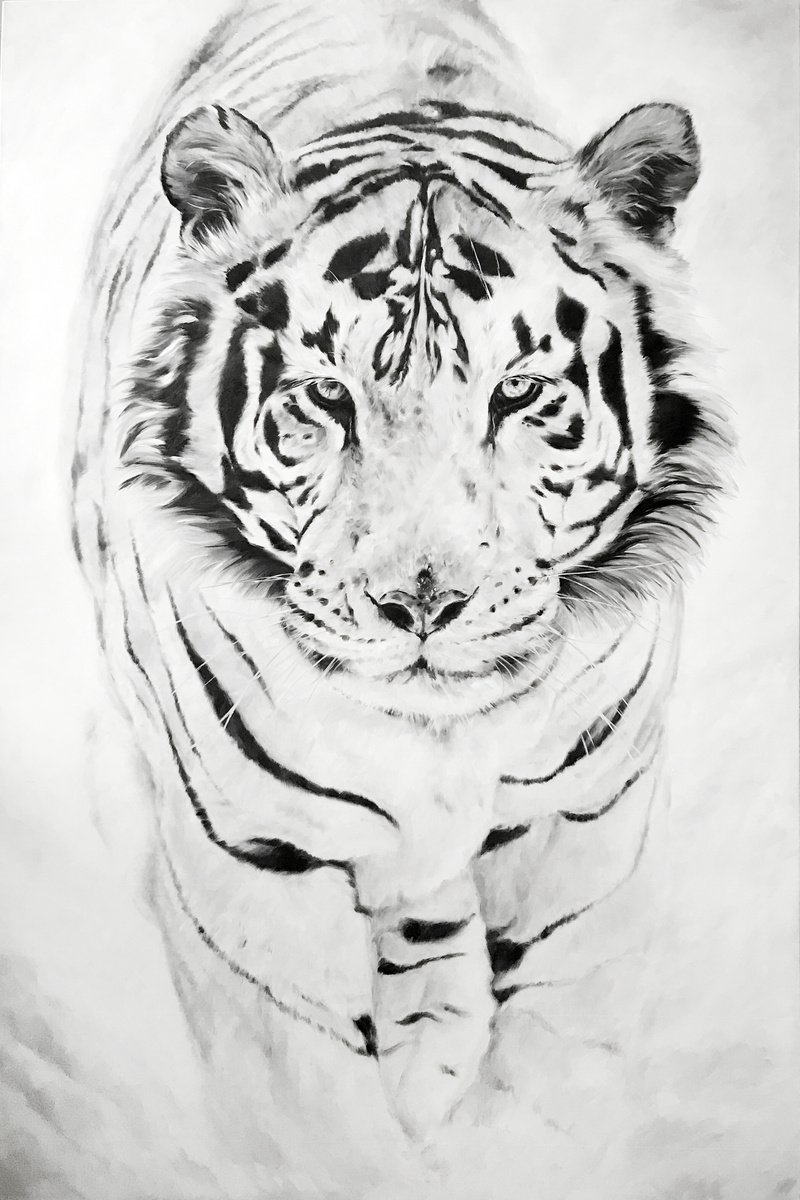Original oil painting White Tiger 100*150 cm by Irina Ivlieva