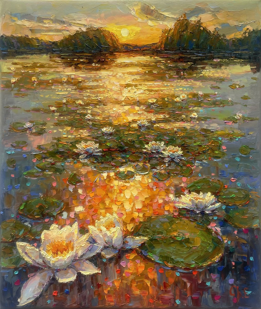 Water Lilies In Bloom By Evgeny Chernyakovsky, 24 X 27, Artwork For Sale On Artfinder