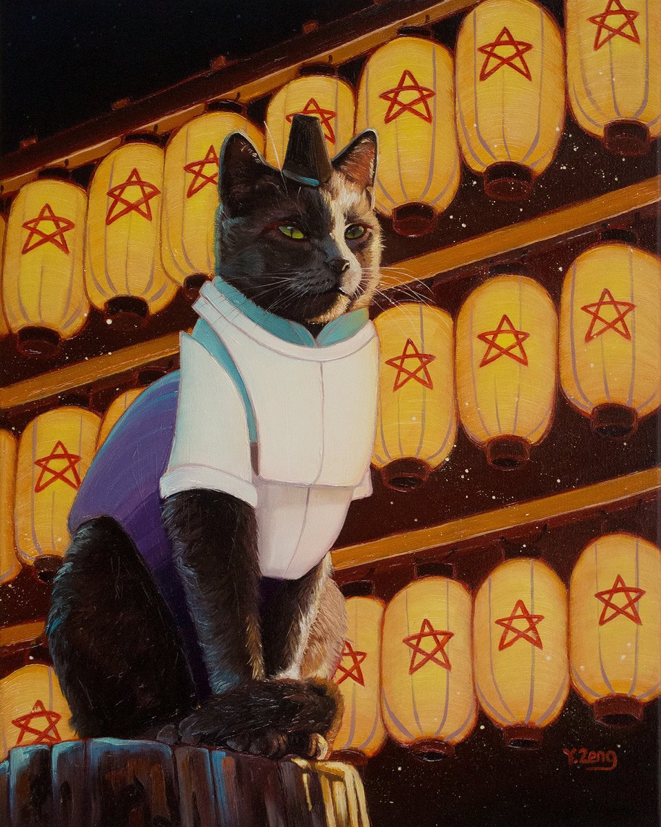 Surrealistic Animal Oil Painting By Yue Zeng, 16 X 20", On-Meow-Ji, Original Artwork