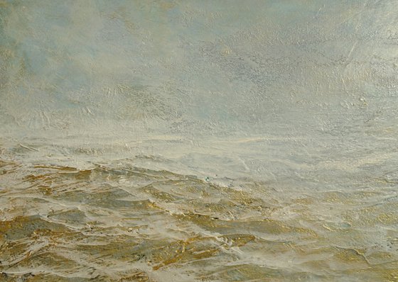 Modern Abstract Heavy Textured Landscape Painting. 61 x 91cm. Contemporary Art. Neutral Tones and Gold Abstract Seascape