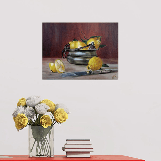 Still life with yellow lemons