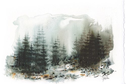 Places XXXVII - Watercolor Pine Forest by ieva Janu