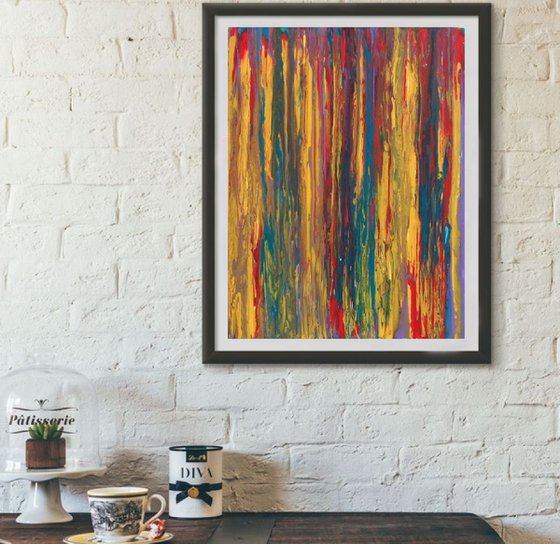 Abstraction Autumn emotions Sun, 30×40 cm, acrylic on paper, FREE SHIPPING