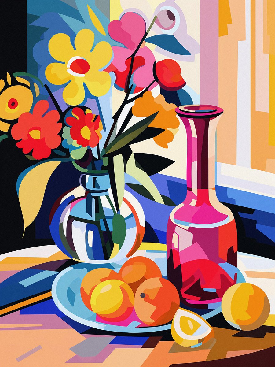 Illustrative Still Life Acrylic Painting By Kosta Morr, 24 X 31", Abstract Still-Life 19, Original Artwork