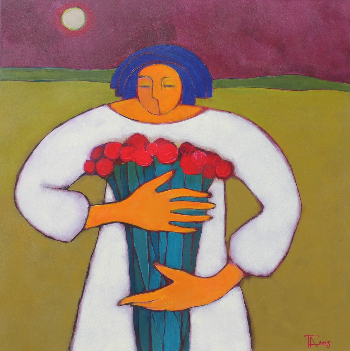 Expressive Portrait Acrylic Painting By Tatjana Auschew, 31 X 31", This Is Love..., Original Artwork