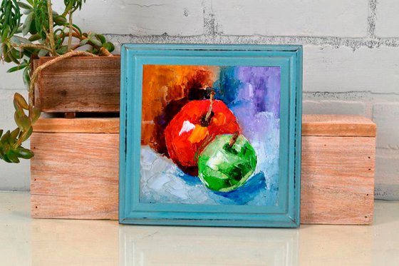 Apple Painting Original Art Couple Fruits Still Life Artwork Red Apples Wall Art