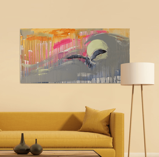 Bright painting - "Seagull" - Expressionism - Bird - Seagull - Sunset