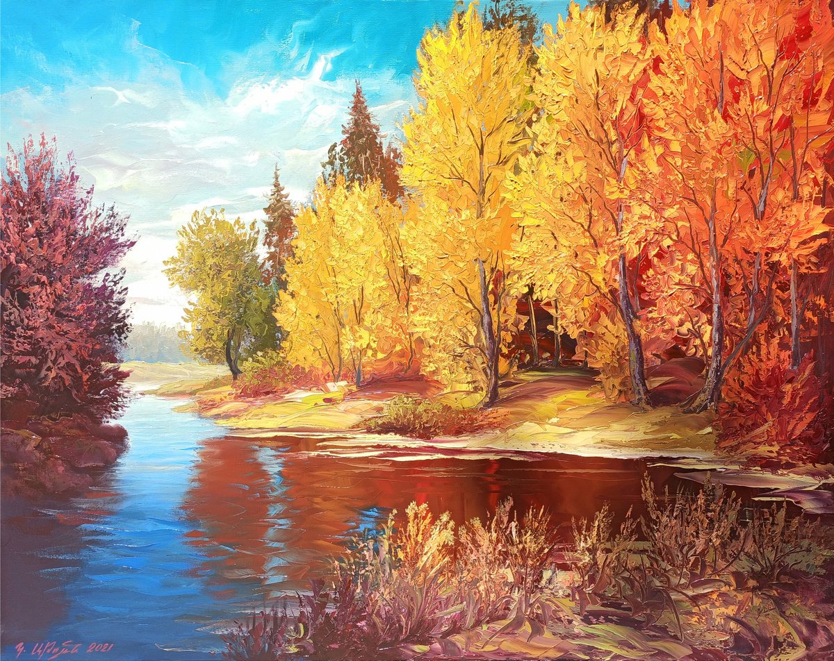 Autumn forest (80x100cm, oil painting, palette knife) by Kamo Atoyan
