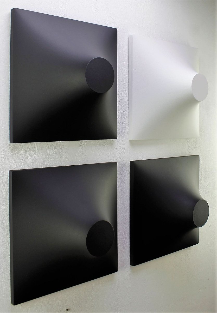 Geometric Abstract Sculpture By Alessandro Butera, 31 X 31, Black And White Lights Shadows, Original Artwork
