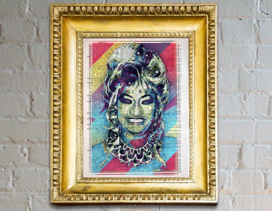 Celia Cruz - The Queen of Latin Music - Collage Art on Large Real English Dictionary Vintage Book Page