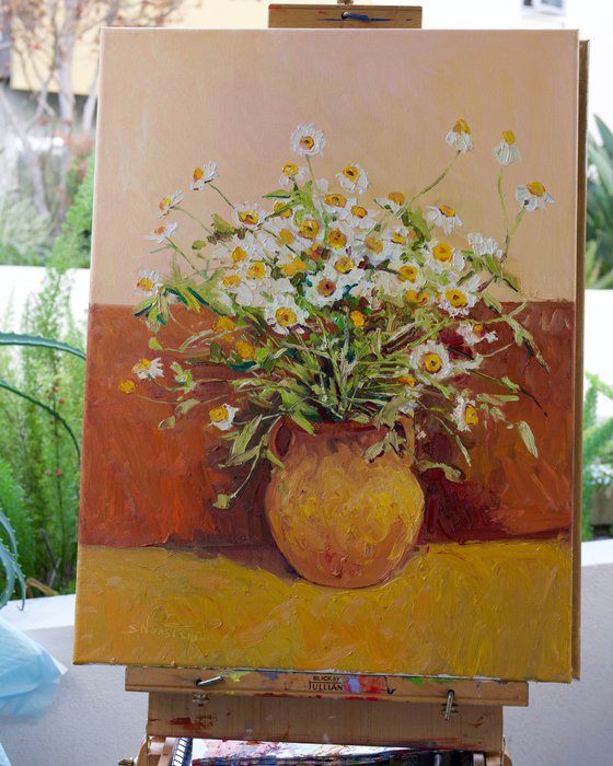 Ceramic Jug and Chamomiles