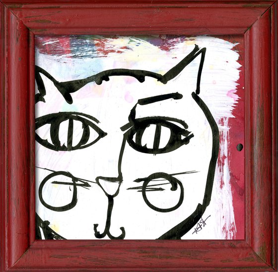 Brushstroke Kitty - Framed Cat Painting by Kathy Morton Stanion