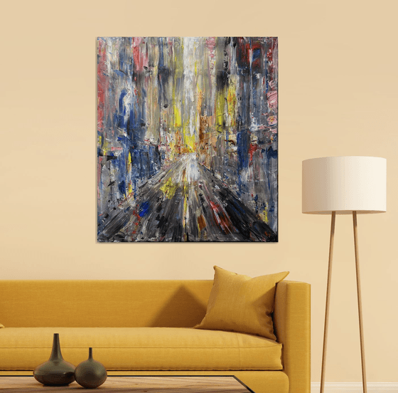 BIG CITY LIGHTS, abstract impressionist painting 102x90