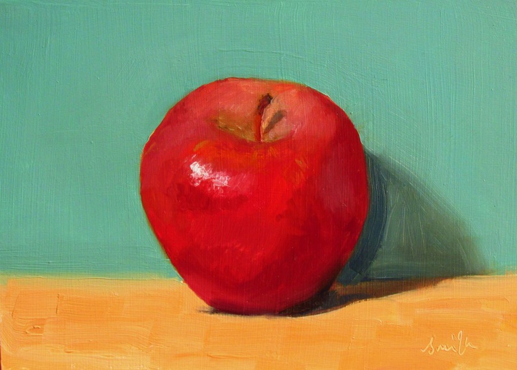 Red Apple With Green Modern Semi Abstract Still Artfinder