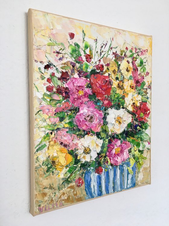 Striped vase with flowers