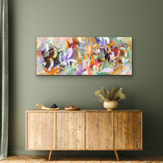 Visite au jardin botanique - Original expressive colourful abstract on canvas - Ready to hang