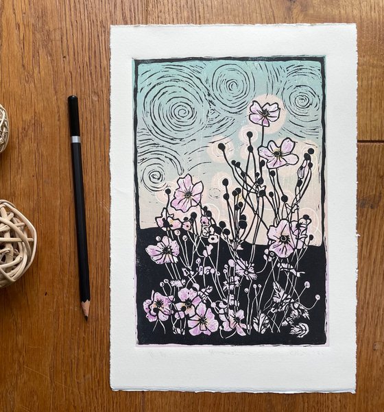 Anemones -  Linocut