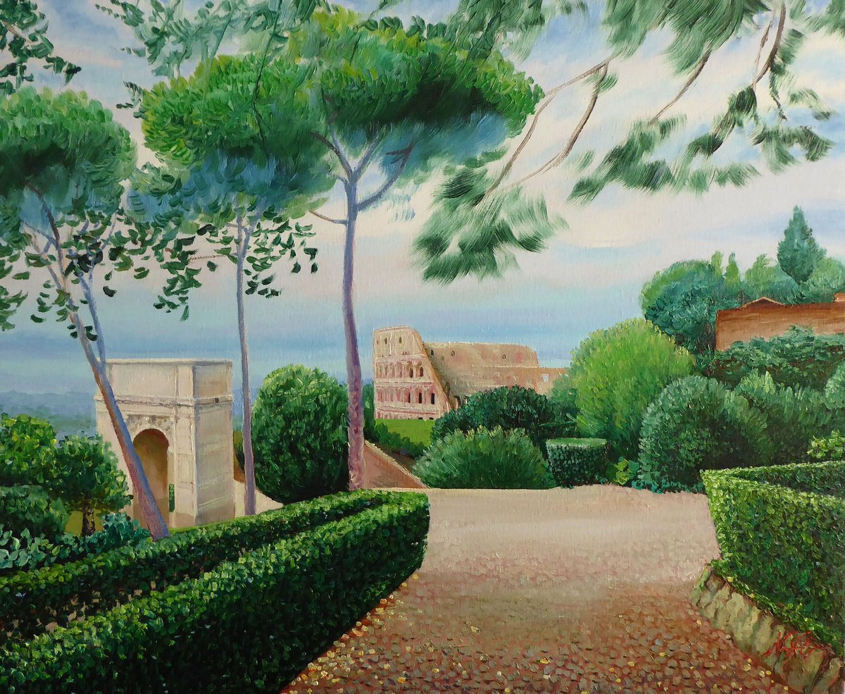 Impressionistic Landscape Oil Painting By Narek Hambardzumyan, 29 X 24", Rome Arch Colosseum, Original Artwork