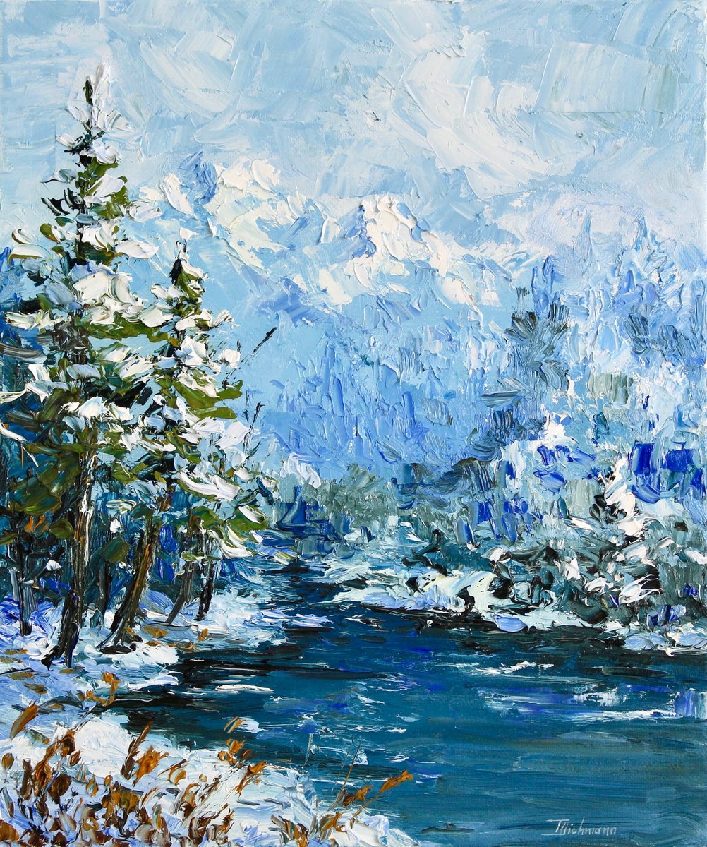 Impressionistic Landscape Oil Painting By Liza Illichmann, 10 X 12", Whispering Winter, Original Artwork
