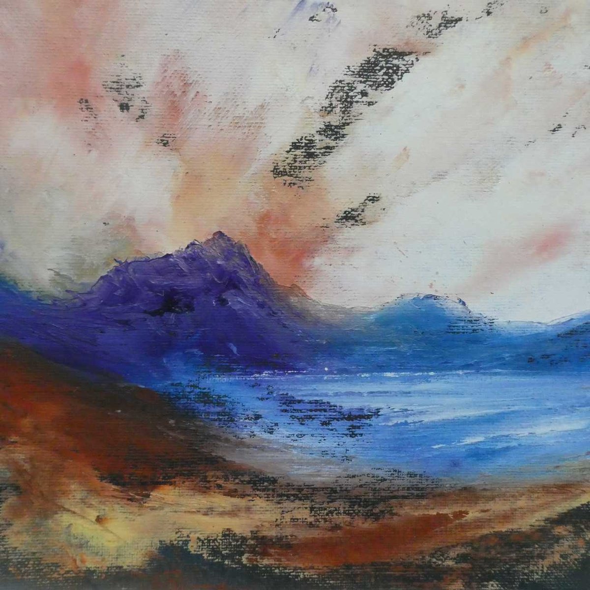 Impressionistic Landscape Acrylic Painting By Oconnart, 10 X 10", Blue Loch Landscape, Original Artwork