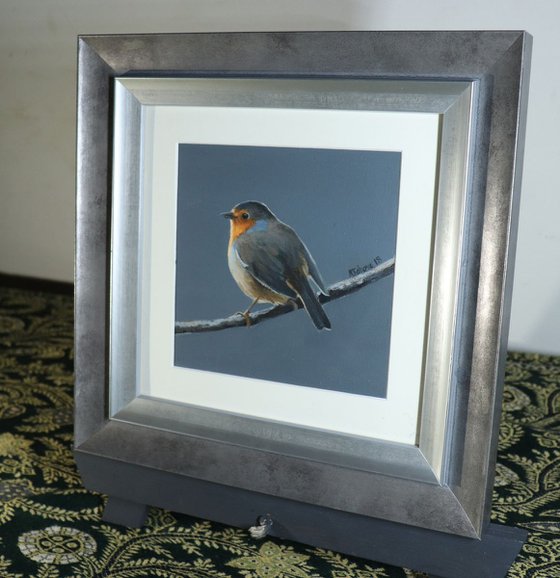 Robin at Night Time Painting Framed and Ready to Hang