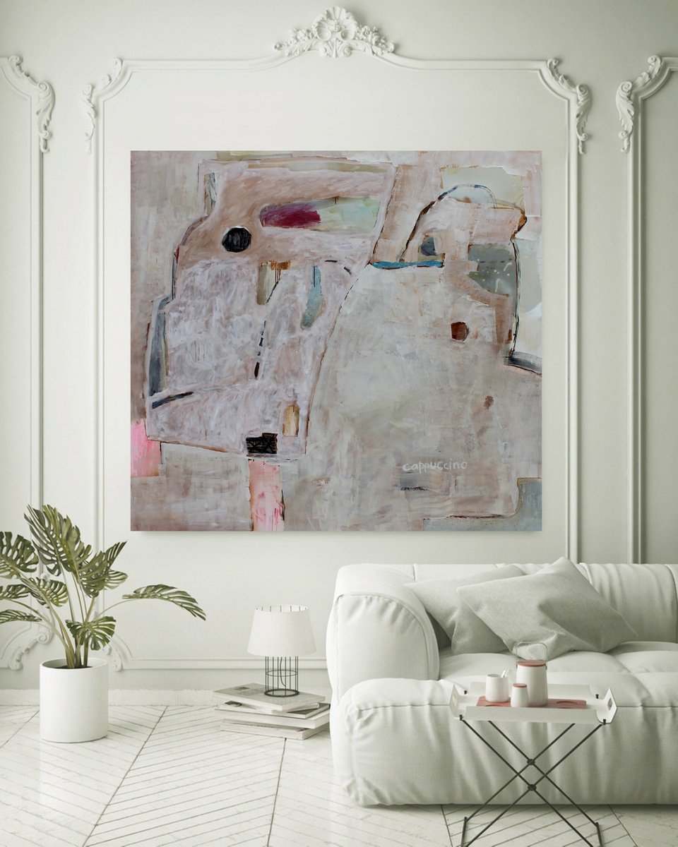 Organic Abstract Acrylic Painting By Sergiy Dekalyuk, 81 X 76", Spring, Snow And Cappuccino, Original Artwork