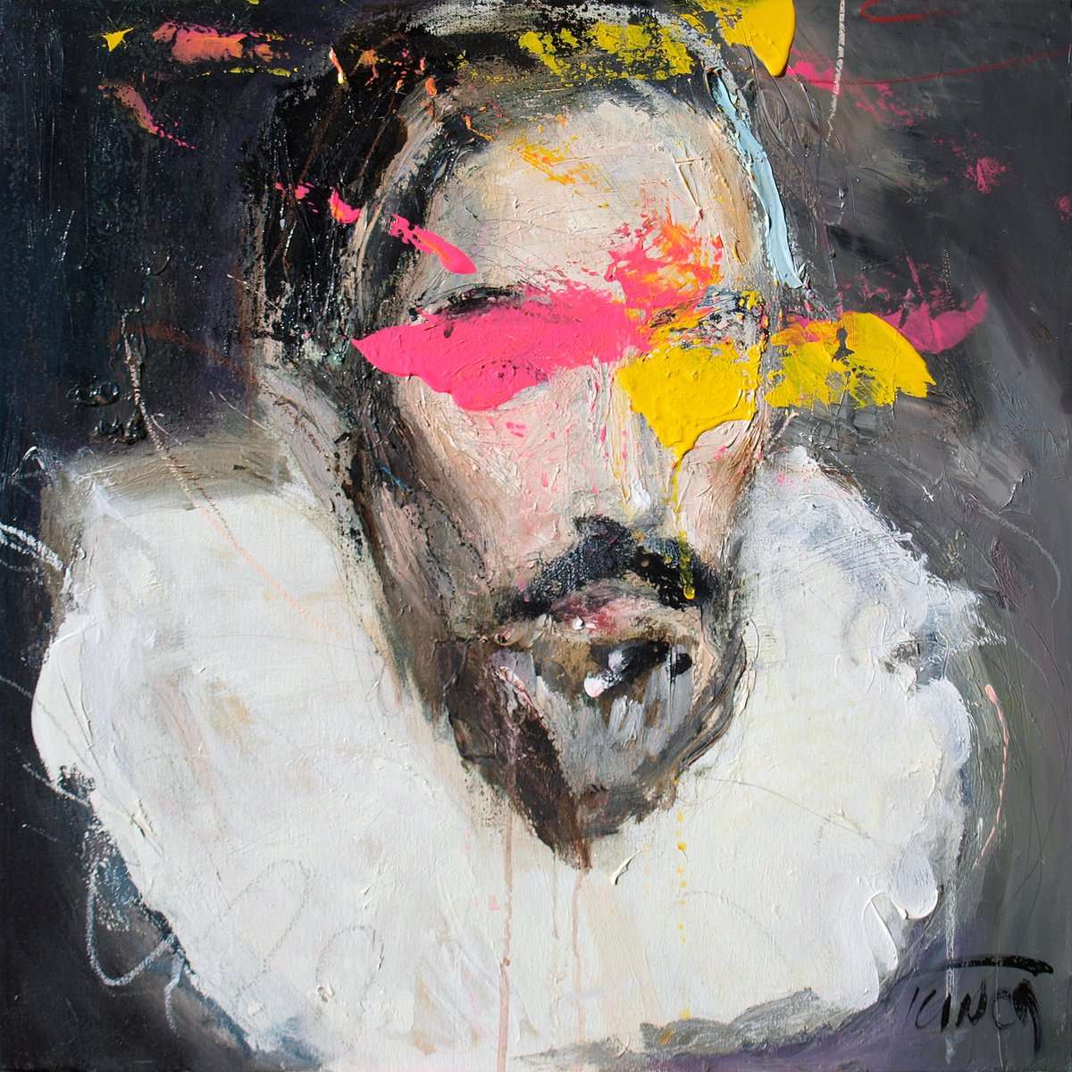 Expressive Portrait Oil Painting By Catalin Ilinca, 20 X 20, Portrait Of A Bearded Man (10), Original Artwork