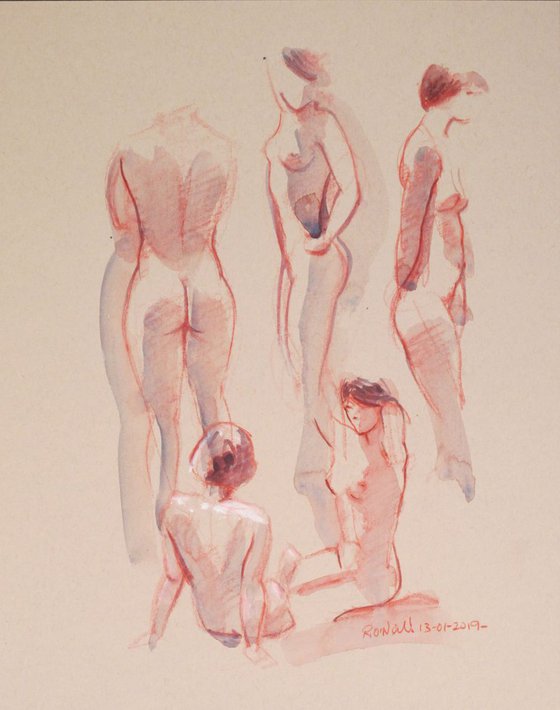 Studies of a female nude 5 poses