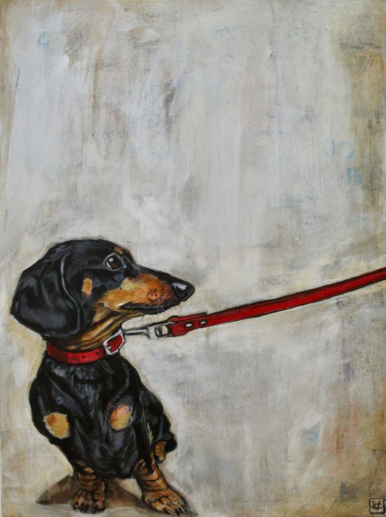 Dachshund painting called A Battle Of Wills