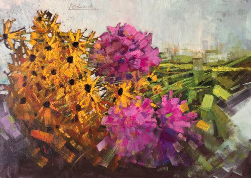 Still life with yellow flowers by Andrii Kovalyk