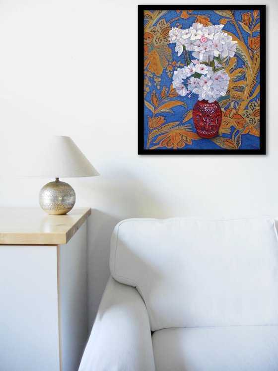 Cherry Blossom in a Red Vase