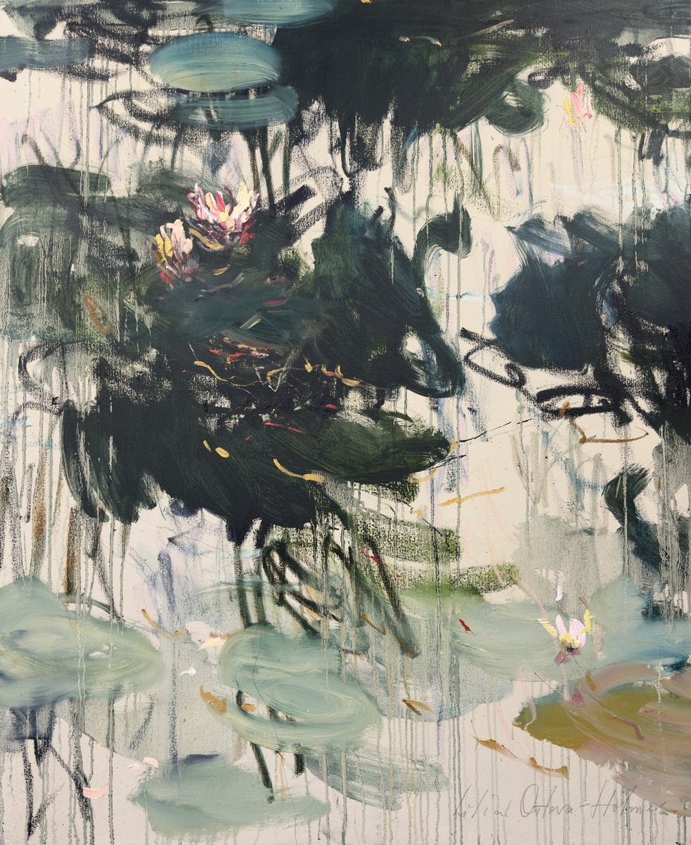 Expressive Abstract Oil Painting By Lilia Orlova-Holmes, 39 X 47", Lilies, Original Artwork