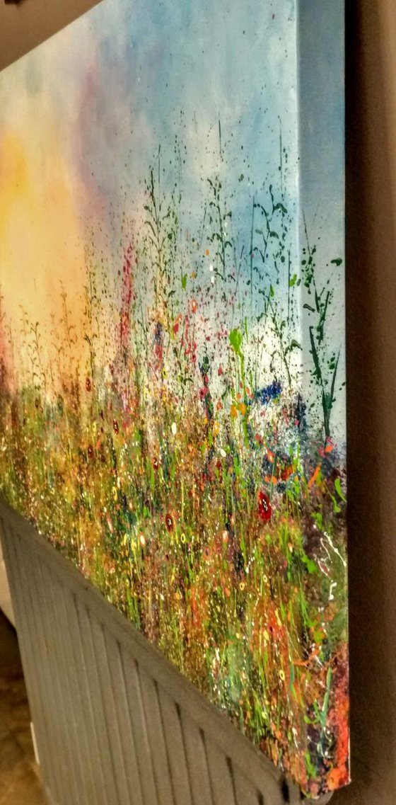 Walking on sunshine - abstract meadow painting