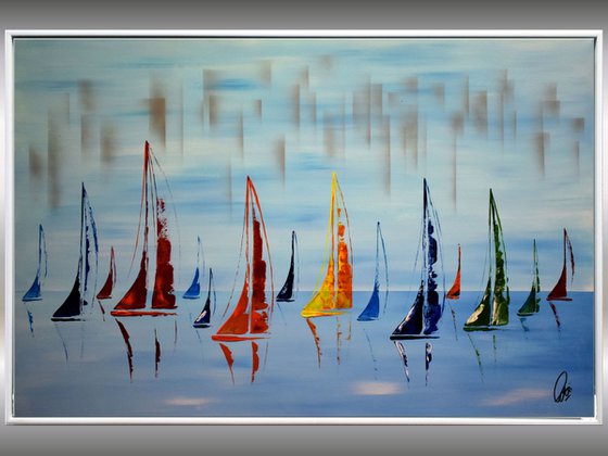 Around the World - Abstract Art - Acrylic Painting - Canvas Art - Framed Painting - Abstract Sea Painting - Ready to Hang