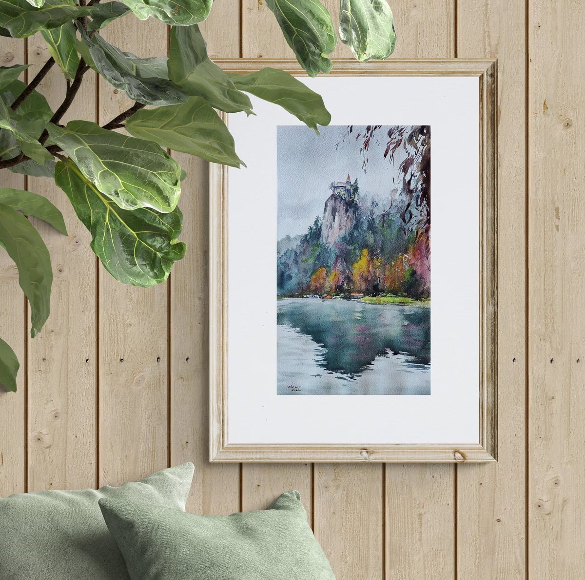 The beauty of stillness | Bled lake Original watercolor painting (2022) Hand-painted Art S... by Larisa Carli