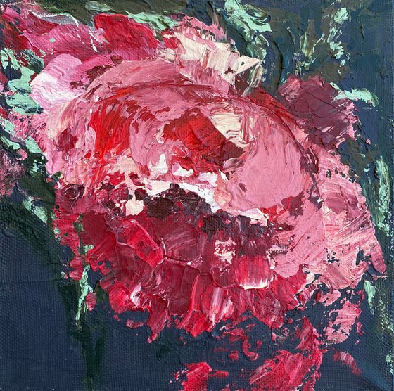 “Red peony” original painting canvas floral acylic