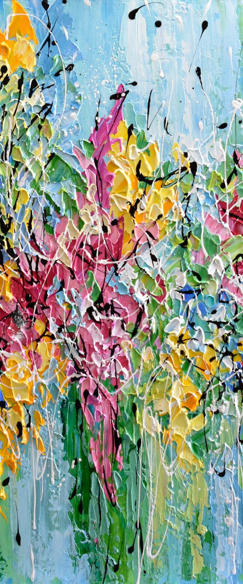 Colorful Garden - Abstract Floral Painting, Textured Landscape Art, Palette Knife Flower Meadow Wall Art by Olga Tkachyk