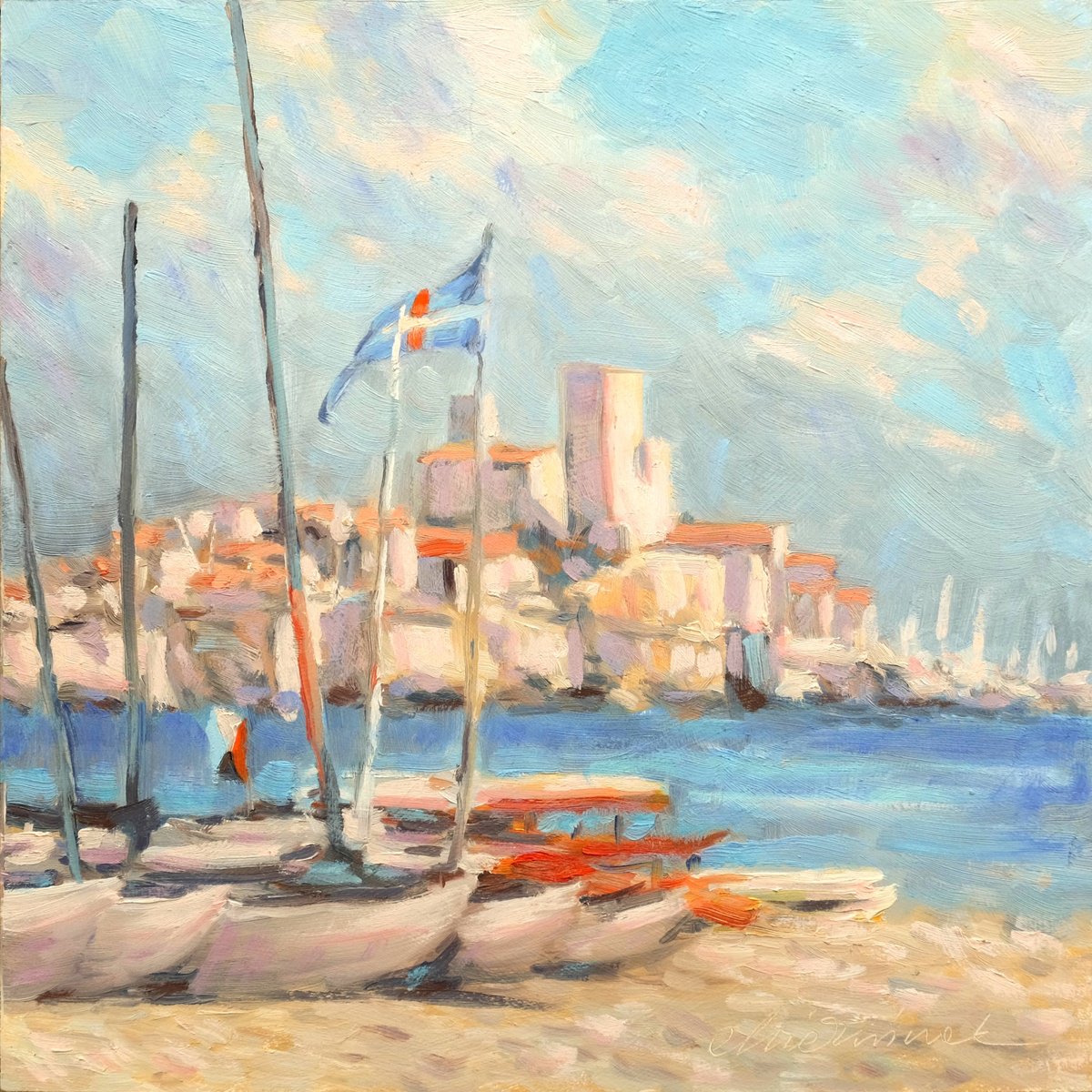 Impressionistic Landscape Oil Painting By Richard Mierniczak, 12 X 12", Antibes 1., Original Artwork