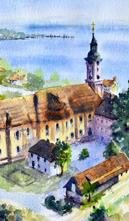 Wallfahrtskirche Birnau mit blick auf den Bodensee Germany 25x36 cm 2022 by Nenad Kojić watercolorist