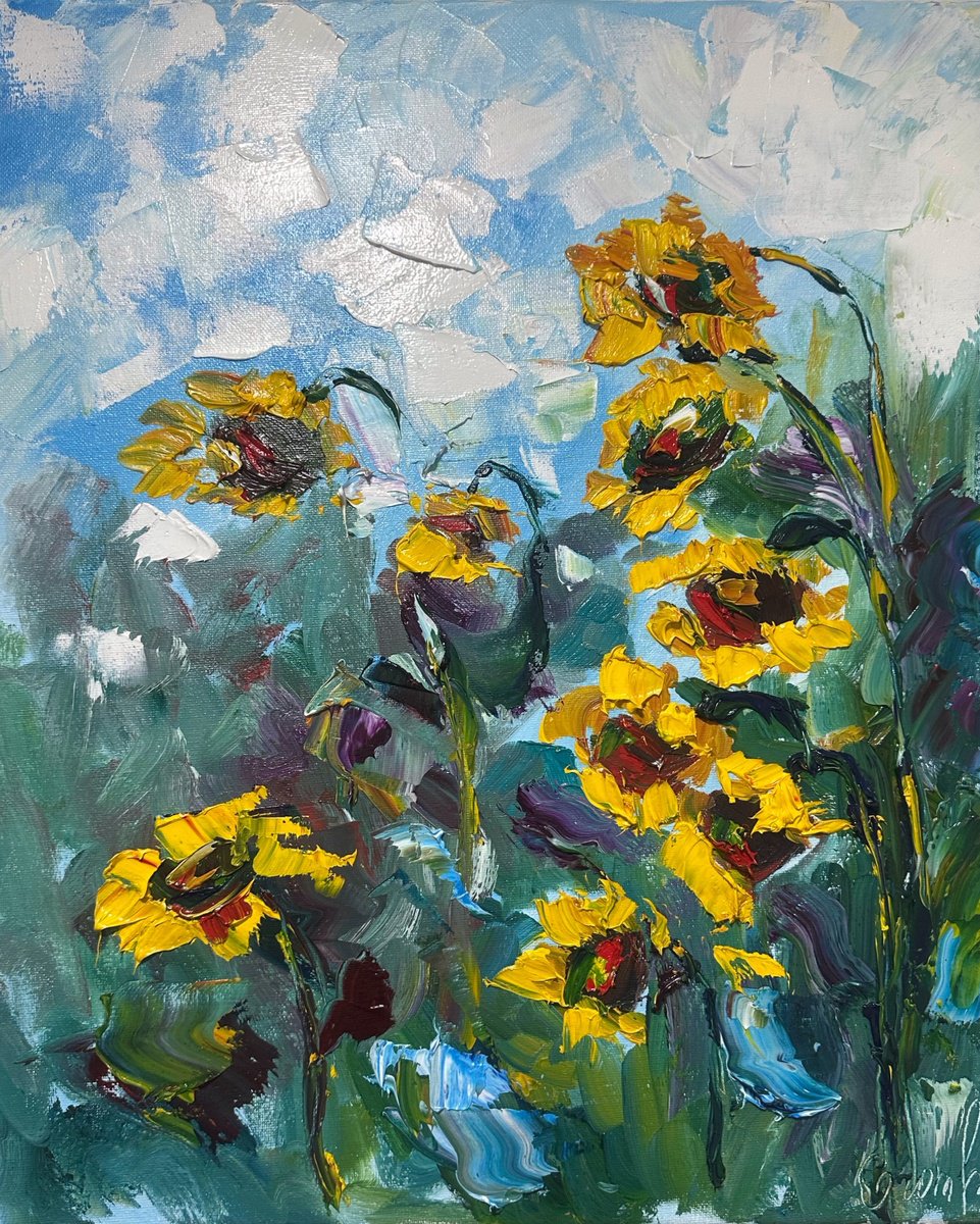 Sunflowers Landscape By Oksana Fedorova, 16 X 20, Artwork For Sale On Artfinder