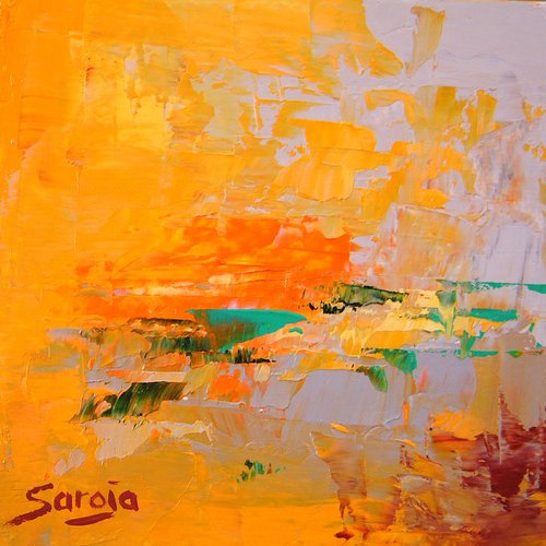 ref#:798-10Q -10x10cm=3.94x3.94". Short Story indian yellow 2 by Saroja van der Stegen