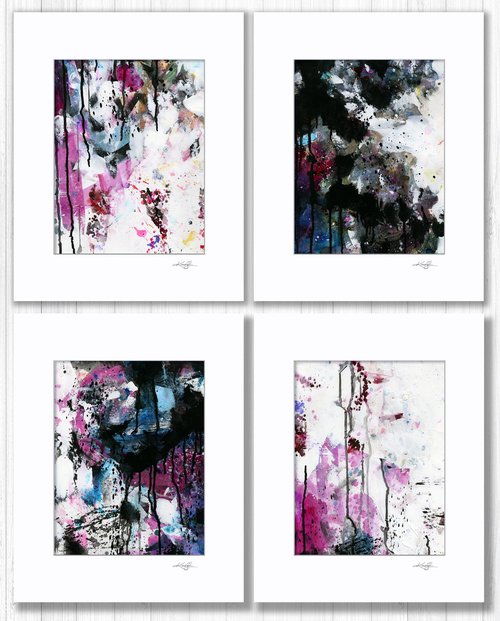 Lost In The Moment Collection 2 - 4 Abstract Paintings in Mats by Kathy Morton Stanion by Kathy Morton Stanion