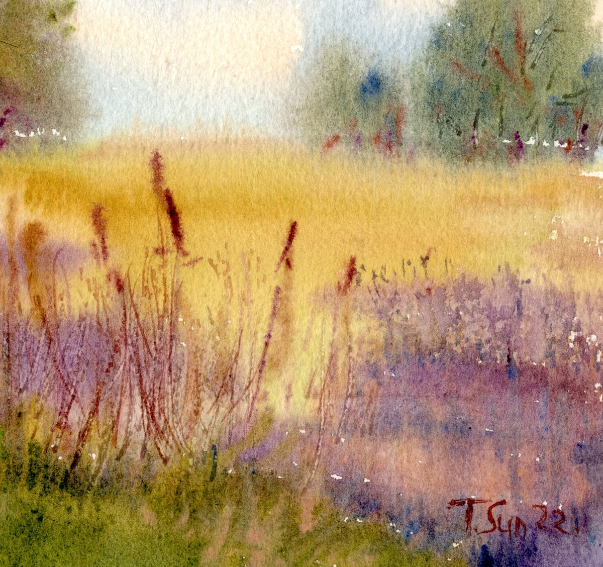 Impressionistic Watercolour , The Summer Field Near Cuckoo Line, England By Tanya Sun, 12 X 8, Artwork For Sale On Artfinder